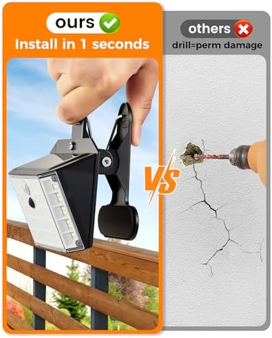 Clip on Solar Lights Outdoor, 176 LEDs 600 LM Solar Motion Sensor Lights Outdoor, IP65 Waterproof 3-Mode Clamp Light for Fence Patio Backyard Deck Garden (2 Pack) - Image 3