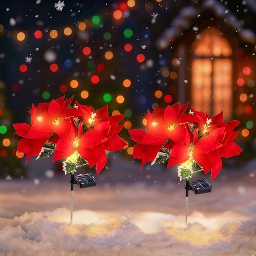 2 Pack Solar Christmas Flower Lights-IP65 Waterproof XS Pathway Lights by Ularoom