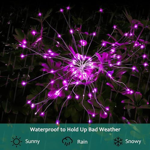 JJGoo Solar Firework Lights, 2 Pack 180 LEDs 2 Lighting Modes Solar Lights Outdoor Waterproof for Garden Patio Walkway Pathway Party Wedding Christmas Decorative - Pink - Image 3