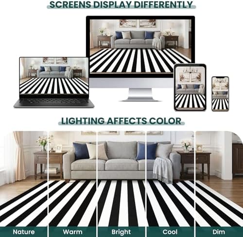 KOZYFLY Black White Rug 5x7 Area Rug Woven Striped Living Room Rugs - Image 6