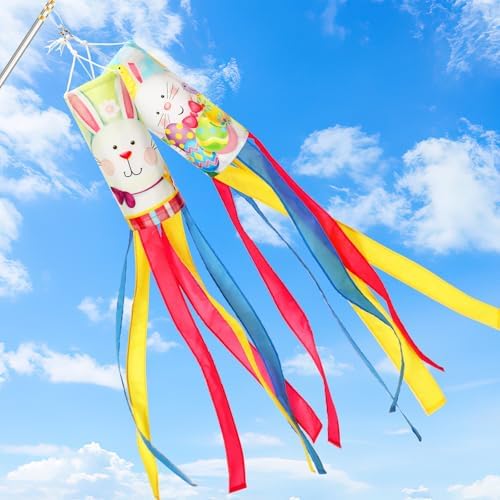 NOVWANG 40 Inch Bunny Easter Windsock - 2 Pcs Spring Windsocks for Yard, Garden, Patio, Balcony - Outdoor Hanging Decorations by NOVWANG