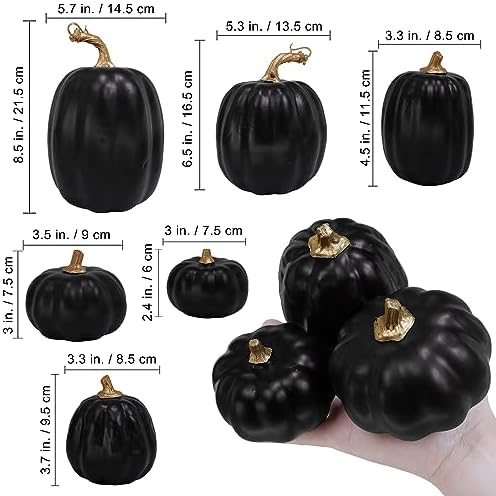 Winlyn 10 Pcs Assorted Artificial Black Pumpkins Decorative Halloween Pumpkins Black Faux Pumpkins Foam Pumpkins for Fall Halloween Thanksgiving Holiday Tabletop Centerpiece Mantel Décor - Image 2