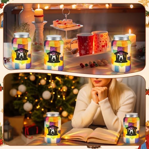 Qinyoung 12 Pcs Yellow Cross Mason Jar Craft with LED Candle Light - Image 4