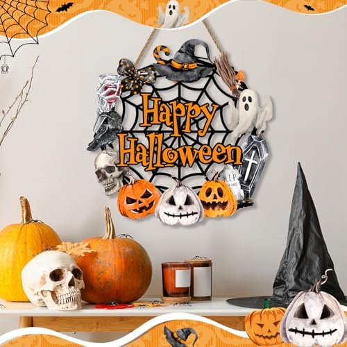 Britimes Spooky Pumpkin Welcome Door Sign, Wooden, for Home Decor - Image 7