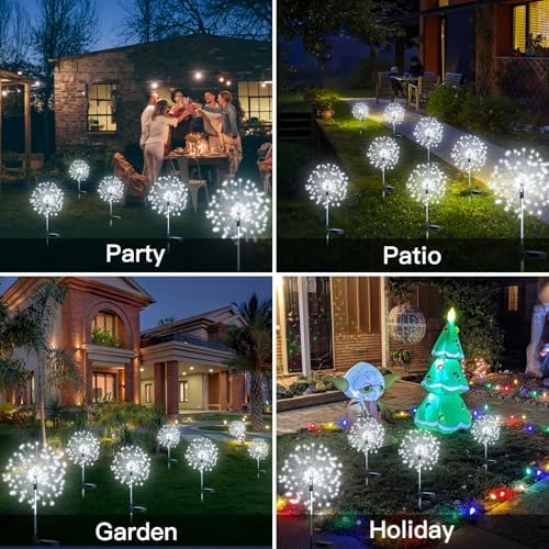 suddus Solar Garden Lights Outdoor Waterproof Decorative, 2Pack 150LED Firework Lights, Solar Fairy Lights for Yard, Garden, Party, Patio, Pathway, Flowerbed - White - Image 4