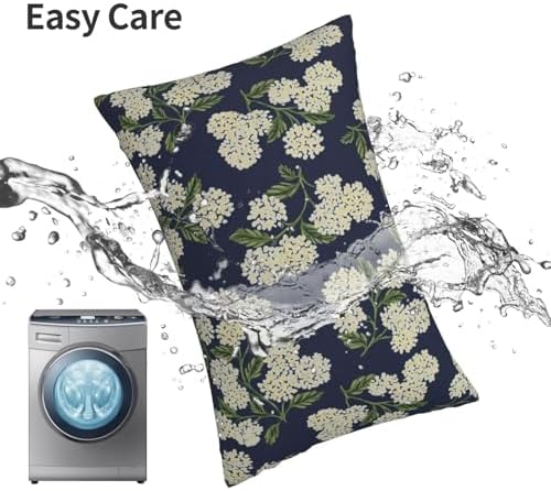Navy Blue Spring Pillow Covers 12x20 Inch 2 Pcs Green Yellow Hydrangea Flower Decor Throw Pillows Vintage Floral Seasonal Summer Outdoor Decoration Pillowcase Linen Cushion Cover for Couch Sofa - Image 5