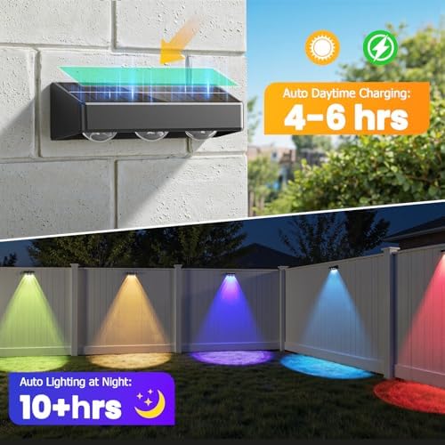 NIORSUN Solar Fence Lights, 12 Pack LED Outdoor Solar Deck Lights with Lenses, RGB Color, IP65 Waterproof, Solar Lights for Outside, Wall, Patio, Railing, Yard (Black) - Image 3