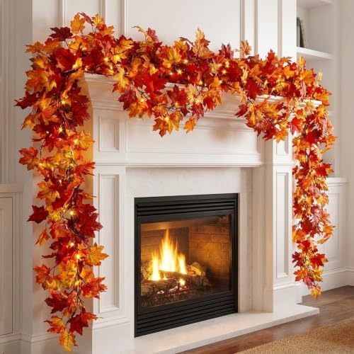 TIGOMOOV Fall Decorations for Home Maple Leaf String Lights Plug in, UL-Listed Fall Leaves Garland with Lights 50 Bulbs Lighted Fall Garland for Fall Decor Indoor Outdoor Mantle by TIGOMOOV