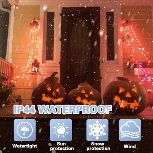 LAMPHOME 33ft 100 LED Orange Thanksgiving Lights Outdoor Waterproof, Autumn Fall String Lights,16 Modes Orange Halloween String Lights Plug in, Christmas Lights Garden Party Xmas Tree Lights Decor - Image 7