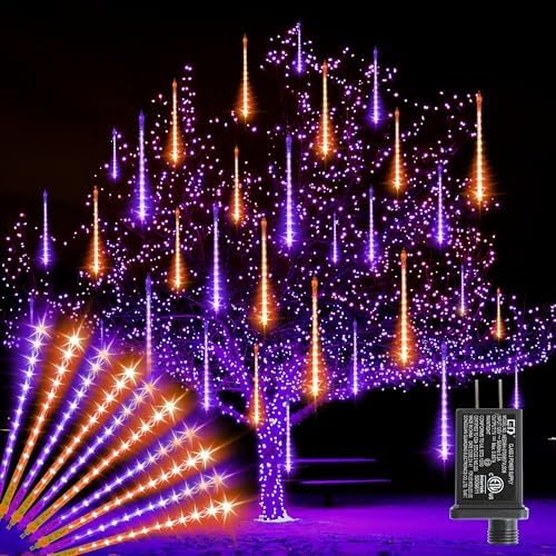 LAMPHOME Halloween Lights Outdoor,12-inch LED Meteor Shower Icicle Lights, 10 Tubes 240 LED String Lights. Waterproof Plug, Shower Rain for Xmas Tree Yard House Decor Purple&Orange - Image 6