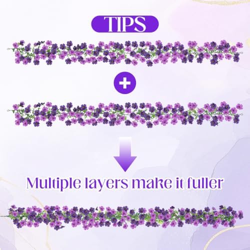 4 Pcs 6 ft Artificial Flowers Wisteria Garland, Purple - Image 4