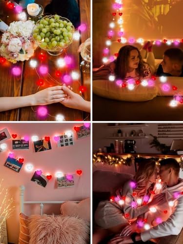 Heart Fairy Lights Battery Operated Valentines String Lights Red Pink White - Image 6