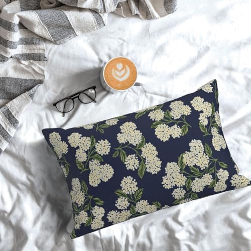 Navy Blue Spring Pillow Covers 12x20 Inch 2 Pcs Green Yellow Hydrangea Flower Decor Throw Pillows Vintage Floral Seasonal Summer Outdoor Decoration Pillowcase Linen Cushion Cover for Couch Sofa - Image 3