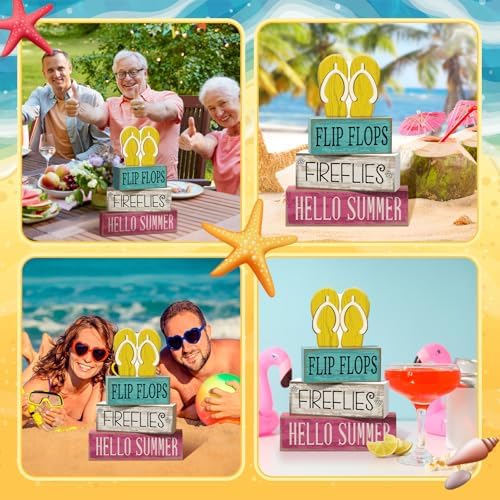 Yuntau 4 Pcs Summer Table Decorations Wood Block Sign Tiered Tray Decor - Image 4