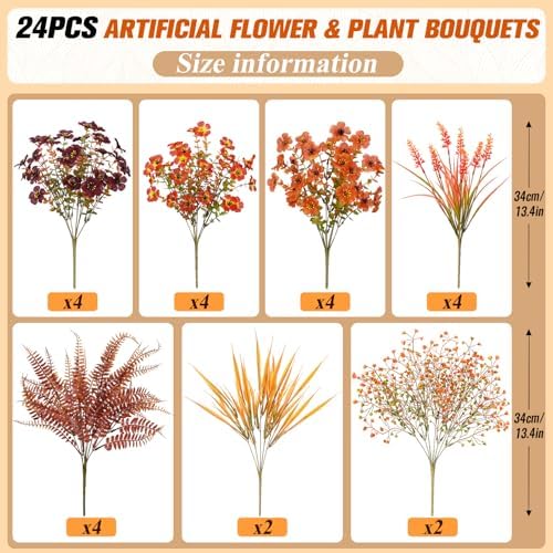 Alupssuc 24Pcs Artificial Fall Flowers for Outdoors Decor, Fake Mums Plants - Image 2