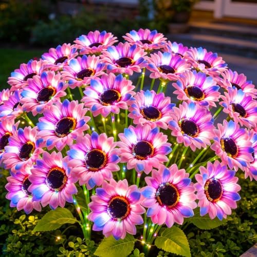 Solar Garden Lights Outdoor, 6 Pack Solar Multicolor Sunflower Lights with 18 Head 3.5 Inch Flowers, Waterproof Flowers Light Fall Decor Auto ON/Off for Garden Yard Patio, Gifts for Mom Women by MRHEPHAESTUS