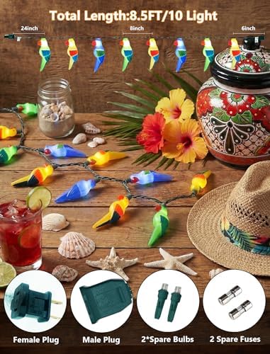 10 LED Tropical Beach Parrot Lights, 8.5Ft Camping String Lights Outdoor - Image 2