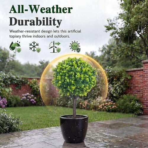 PATIO CHOICE Artificial Topiary Boxwood Ball Trees Set of 2 30" Fake Outdoor Plants Realistic Olive Tree Fake Bushes Lifelike Shrubs Decorations for Outdoor Indoor Front Porch Garden - Image 6