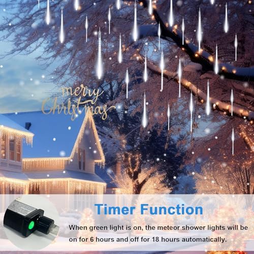 Aluan Meteor Shower Lights Outdoor 16 Inch 360 LED Christmas Lights White - Image 3