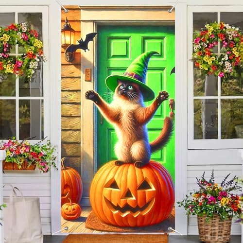 BlissYard Halloween Door Cover Witch Cat 35x71 Inch Polyester - Image 4