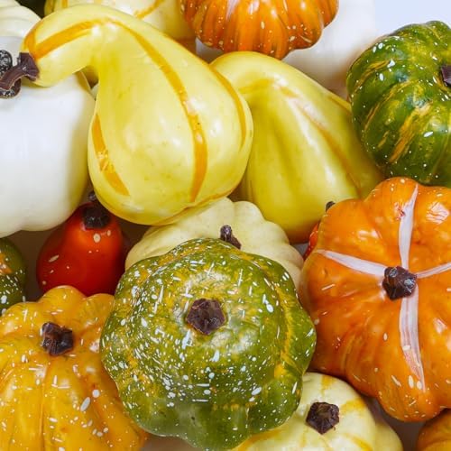 Winlyn 30 Pcs Assorted Rustic Harvest Artificial Pumpkins Gourds Squashes Decorative Fall Pumpkins Fake Foam Pumpkins Autumn Party Thanksgiving Halloween Table Centerpiece Wreath Mantle Bowl Filler - Image 3