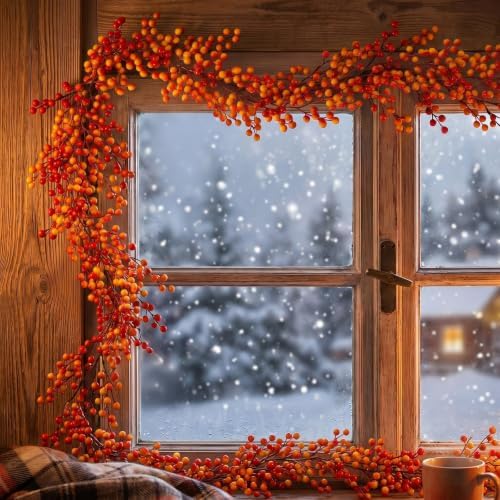 Thiccywoov 2 Pack 6 ft Fall Berry Garland Artificial Autumn Orange Vine - Image 4