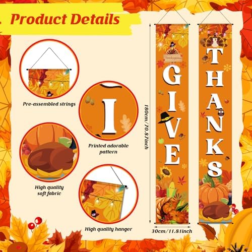 Oudain 3 Pack Happy Thanksgiving Banner Door Cover Decorations - Image 2