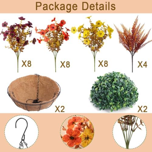 2 Set Artificial Flowers Hanging Baskets for Outdoor Fall Flower for Autumn - Image 2