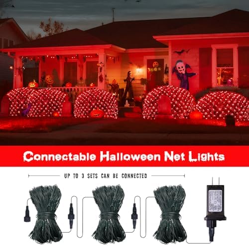 JMEXSUSS 360 LED Halloween Net Lights, Red, 12ft x 5ft - Image 4