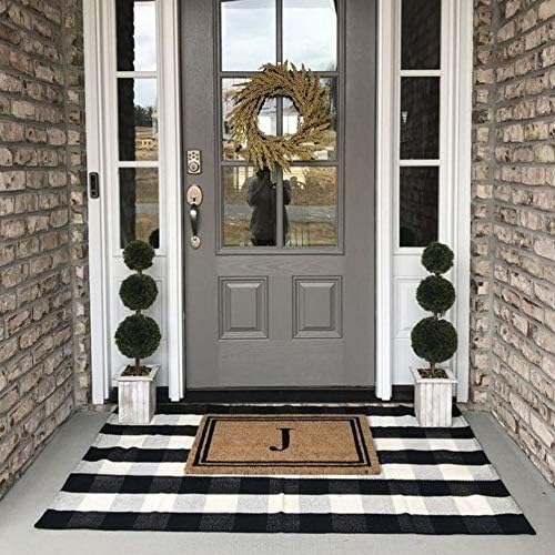 Buffalo Plaid Outdoor Rug, 3'x5' Black and White Check Indoor/Outdoor Area Rugs, Layering Rug for Hello/Welcome Door Mat, Washable Cotton Woven Farmhouse Mat for ​Christmas Front Porch Décor - Image 3