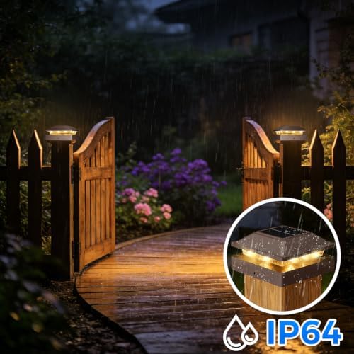 Peasur 4x4 Solar Post Cap Lights, 2 Modes 16 LED Post Solar Lights Waterproof, 12 Pack Black Fence Deck Lights Fit Wooden/Vinyl Post for Porch Patio - Image 3