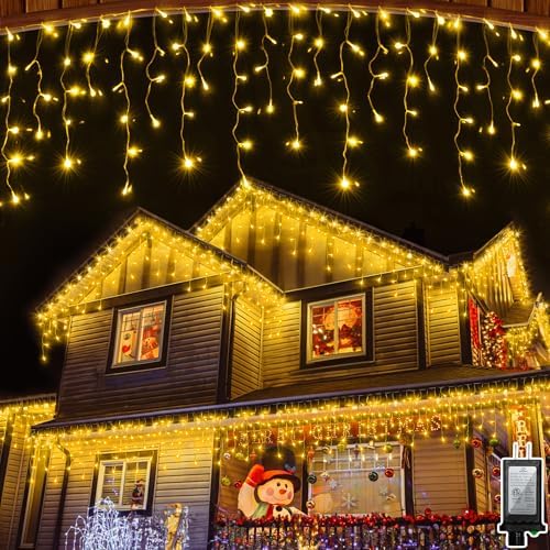 1296LED Christmas Lights with 288 Drops, 131ft 8 Modes Christmas String Lights Outdoor, Waterproof Christmas Decorations Fairy Lights with Timer Memory for Xmas Party Patio Window Fence Warm White by QUHUATU