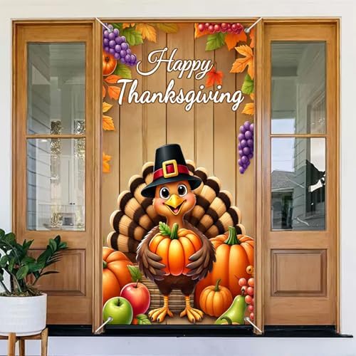 BlissYard Thanksgiving Turkey Door Banner Fall Harvest Decor 35 x 71 Inch by BlissYard