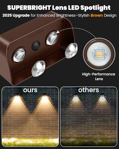 Brighter Solar Fence Lights-3000/4000/6000K 3 Mode,Solar Lights Outdoor Waterproof,Dusk to Dawn Deck Light, Outdoor Lighting for Backyard/Railing/Wall/Step/Patio(8 Pack,Brown) - Image 2