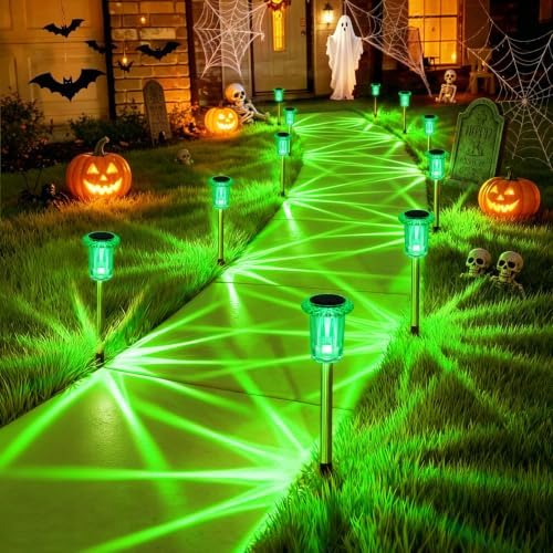 Halloween Solar Lights Outdoor 10 Pack LED Green Halloween Decor by Gorrzai