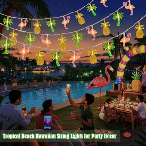 Summer Tropical Beach String Lights Battery Operated 15.3Ft 30 LED Flamingo Pineapple Palm Tree Fairy Lights with Timer, Outdoor Tropical Hawaiian Light for Beach Wedding Pool Garden Party Decor - Image 7