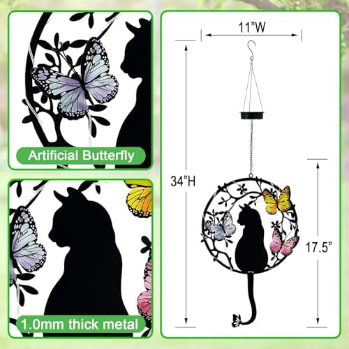 Hanging Cat Solar Lights Outdoor Garden,Black Cat & Butterfly Garden Decor - Image 7