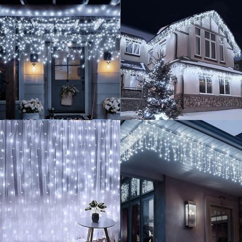 320LED Solar Christmas Lights Outdoor Waterproof Christmas Decorations Lights 29.5ft 60 Drops,8 Modes Solar Powered Rechargeable Fairy Lights for Party, Holiday,Wedding Decorations (Cool White) - Image 2