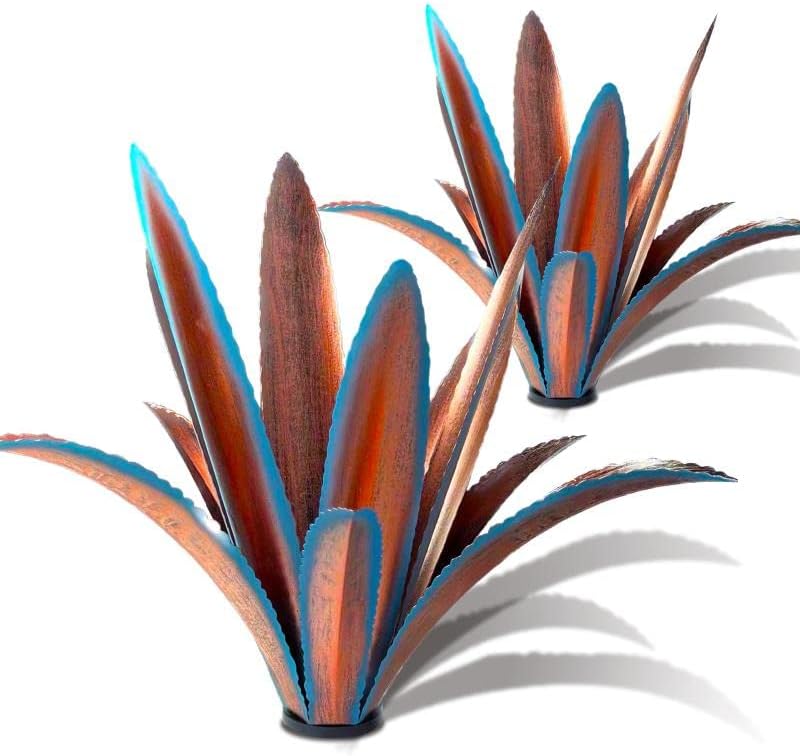 TOMBABY Enlarge Thickened Wind Resistant Iron Agave Metal Plant Country Garden Sculpture Statue Outdoor Decoration Agave Metal Plant Courtyard Garden Lawn Ornament Gift (2, 12 Leaves Blue) by TOMBABY