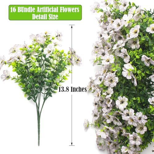 Grunyia Artificial Fake Flowers for Outdoor Spring Decoration, 16 Bundles Faux Silk Colorful Daisy UV Resistant Realistic for Outside Porch Patio Home Yard Garden Planters Pots Window Box (White) - Image 2