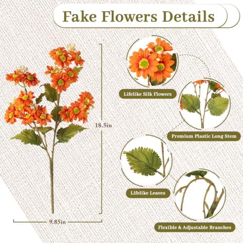 INQCMY 6 Pcs Artificial Fall Flowers for Outdoors UV Resistant Faux Mums - Image 3