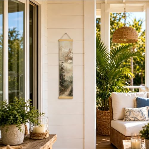 Misty Mountain Porch Decor Banner, 31.5 x 7.8 Inch Canvas Hanging Banner with Wooden Rods, Pine Forest Landscape Wall Accent for Cabin Entryway, Patio, Indoor Outdoor Display - Image 6