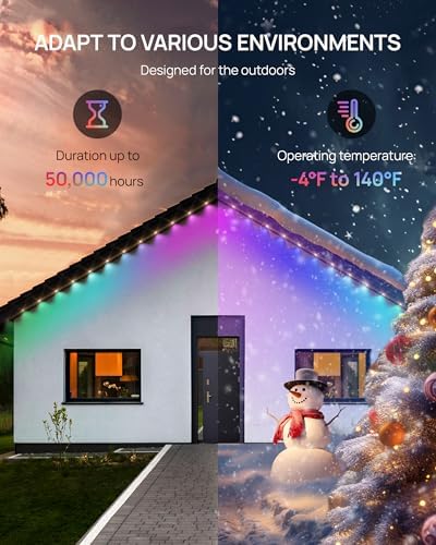 VCOKEN Permanent Outdoor Lights, 111FT with Smart 72 RGB LED Light for House & Outdoor Decor, DIY Scene Mode, IP65 Waterproof Eaves Lighting with App Control Remote for Christmas and Holiday Decor - Image 5