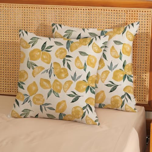 Summer Pillow Covers 20x20 Inch Set of 2 Yellow Lemon Pillow Covers Summer Outdoor Decorative Pillow Cases Linen Farmhouse Yellow Cushion Covers Decor for Couch Living Room Bedroom Sofa - Image 3