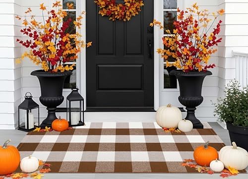 Buffalo Plaid Outdoor Rug 2'x4.3'Fall Coffee Halloween Front Porch Rug - Image 7