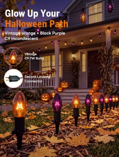 C9 Outdoor Halloween Pathway Lights - 19.5Ft Orange & Black Bulbs with 10 Stakes, Connectable Waterproof Markers for Yard, Lawn & Garden Decor - Image 7