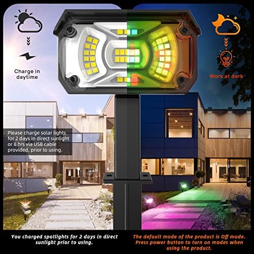 LEREKAM Color Solar Light Outdoor Waterproof Spotlights with 9 Light Modes, Color Changing Solar Outdoor Light for Halloween Decorations, Colored Spot Lights Auto On,Off, RGBW - Image 7