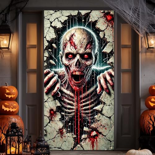 IVN Halloween Cracked Wall Skeleton Door Cover Decorations 35x71 Inch - Image 2