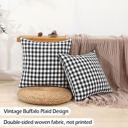 Black and White Gingham Plaid Farmhouse Throw Pillow Cover 16x16 Set of 2 - Image 3