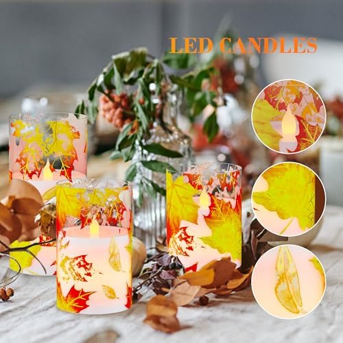 Fall Flameless Candles, Maple Leaf Battery Operated Candles with Remote - Image 3